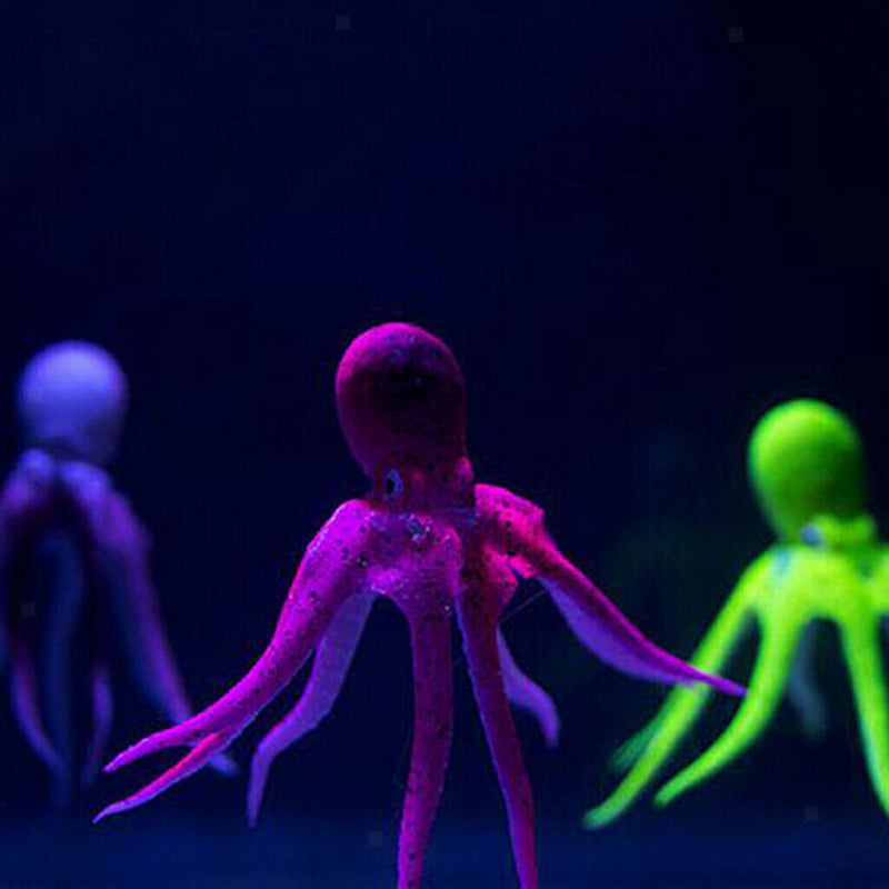 Artificial Silicone Glowing Effect Octopus Aquarium Fish Tank Decor Brown S