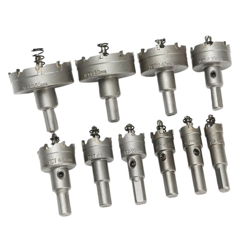 10 Pack Carbide Tip Drill Bits 16-53mm TCT Saw Cutter Tool For Steel Metal Alloy