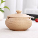 Ceramic Ashtray Cigarettes Ash Holder with Lid for Indoor or Outdoor Use-Beige