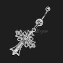 Hollow Cross Dangle Belly Button Ring Rhinestones Crystal Body Pierce Jewelry