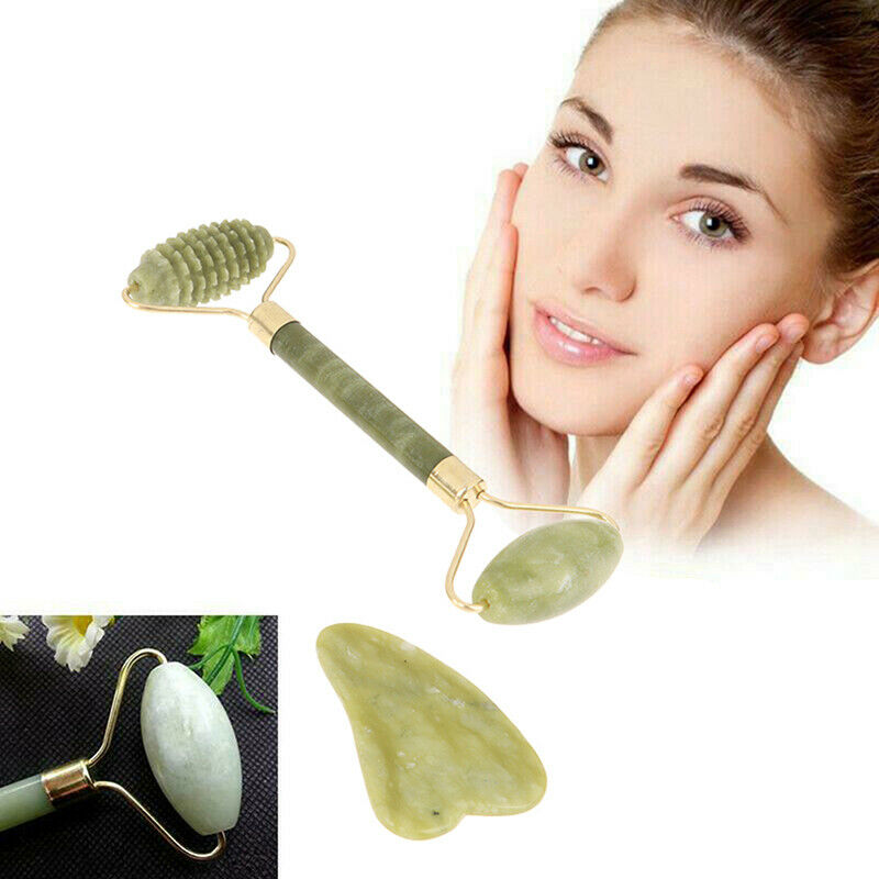 Facial Massage Roller Double Heads Jade Stone Face Body Skin RelaxationJ Bj