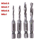 4pcs 1/4" Hex Shank HSS Metric Hand Screw Thread Tap Taper & Drill Bits Tool