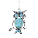 Fashion Blue Jewelery Rhinestone Studded Owl Pattern Long Pendant Sweater N