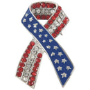 Diamond Rhinestone USA American Flag Ribbon Brooches Pins Patriotic Jewelry X3D4