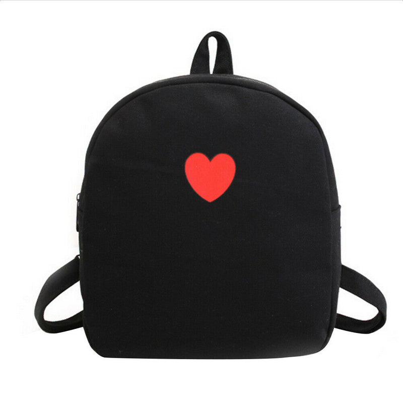 Preppy Chic Girls Canvas Love Printed Backpack Simple School Bag(Black)