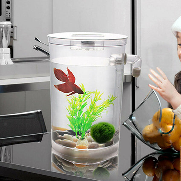 Basic Fish Bowl Plant Aquarium Fish Tank Home Decoration  White Round