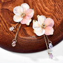 Chic Women Acrylic Crystal Flower Drop Dangle Earrings Pink Long Chain Jewelry