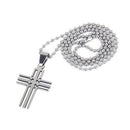 Men's Stainless Steel Cross Pendant Ball Bead Chain Necklace