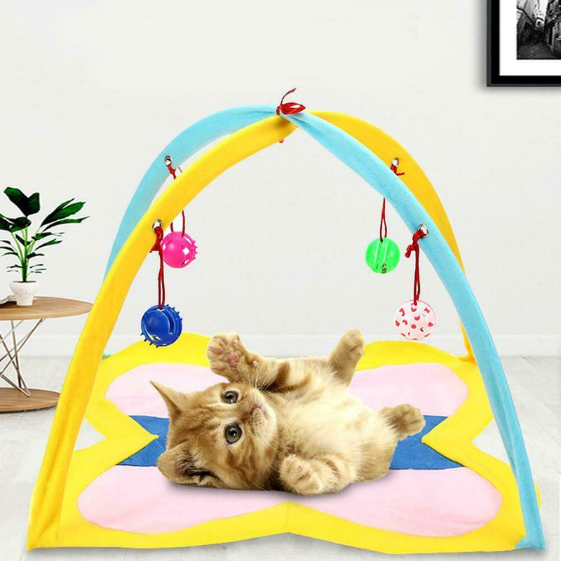 Cat Play Tent Hammocks Sleep Bed Foldable Kitten Mat with Balls Pets Toys