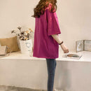 Summer Half Sleeve Long T-shirt Candy Color Loose Women Tops (Rose Red M)
