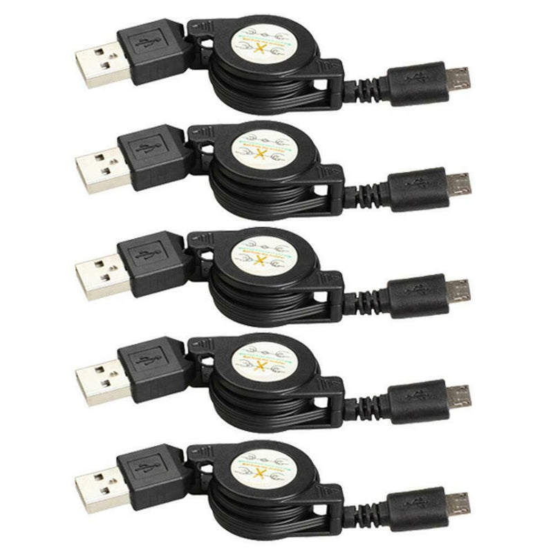 5pcs Micro USB to USB 2.0 Retractable Data Sync Charger Charging Cable Wire