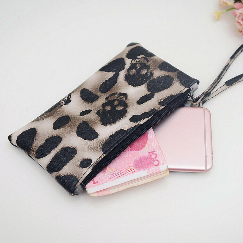 Women PU Leather Clutch Bags Leopard Printed Female Girl Money Coin Purse Zipper