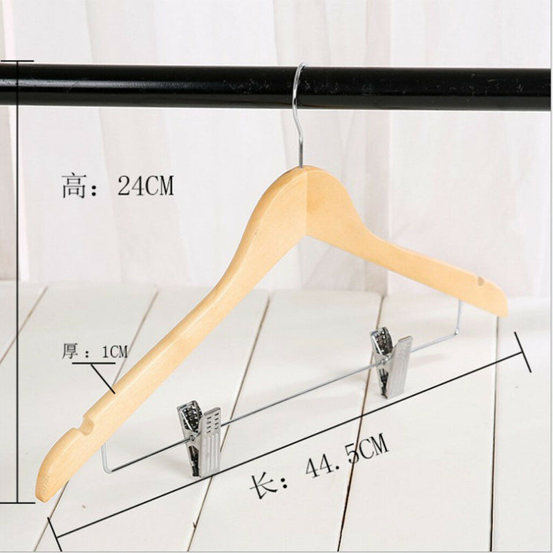 5x Wooden Coat Hanger Suit Garment Clothes Wardrobe Wood Hangers with Clip