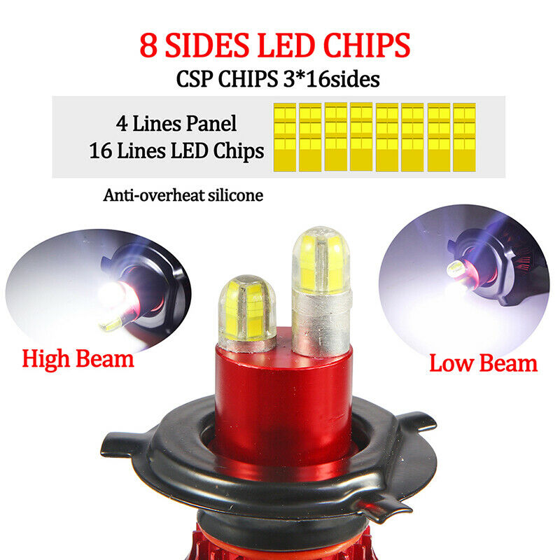 2x 8-sides H4 9003 HB2 CSP LED Headlight Conversion Kit 200W 30000LM Hi/Lo Bu Gw