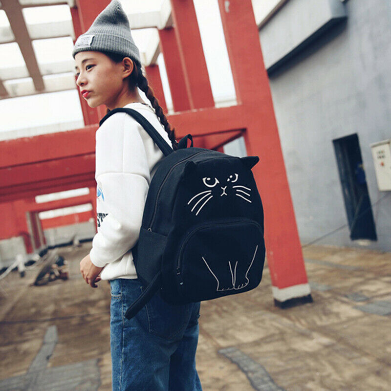 Lovely Cat Backpack Casual Canvas Backpacks School Bag Women Cute Rucksack  X8B5