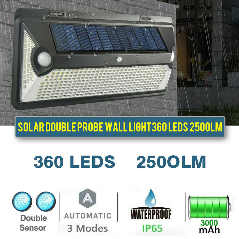 360 LED Waterproof Solar Power PIR Motion Sensor Wall Light Outdoor Garden Lamp