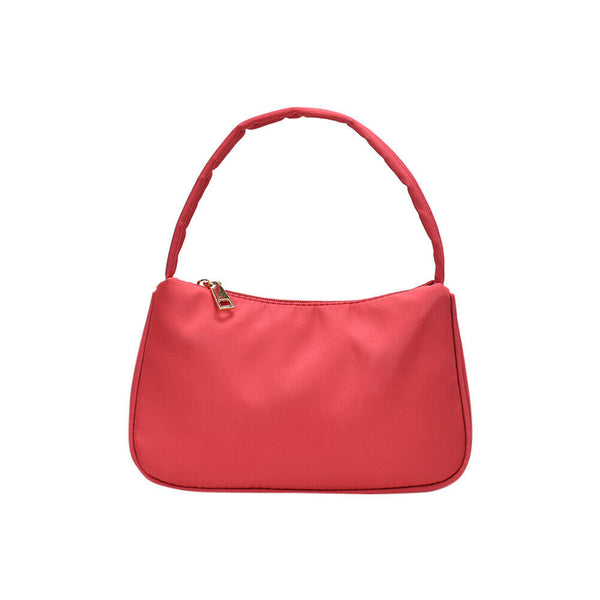 Nylon Casual Women Handbag Female Solid Underarm Shoulder Bag (Rose Red)