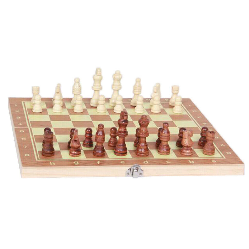 Folding Wood Chess Set Travel Handcrafted Board Backgammon 34x34cm