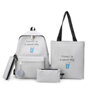 4pcs/Set Women Canvas Backpack Teenage Girls Shoulder School Bag (Gray)