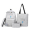 4pcs/Set Women Canvas Backpack Teenage Girls Shoulder School Bag (Gray)