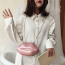 Lips Women PVC Handbags Chain Messenger Bags Shoulder Party Clutch (Pink) SN9F