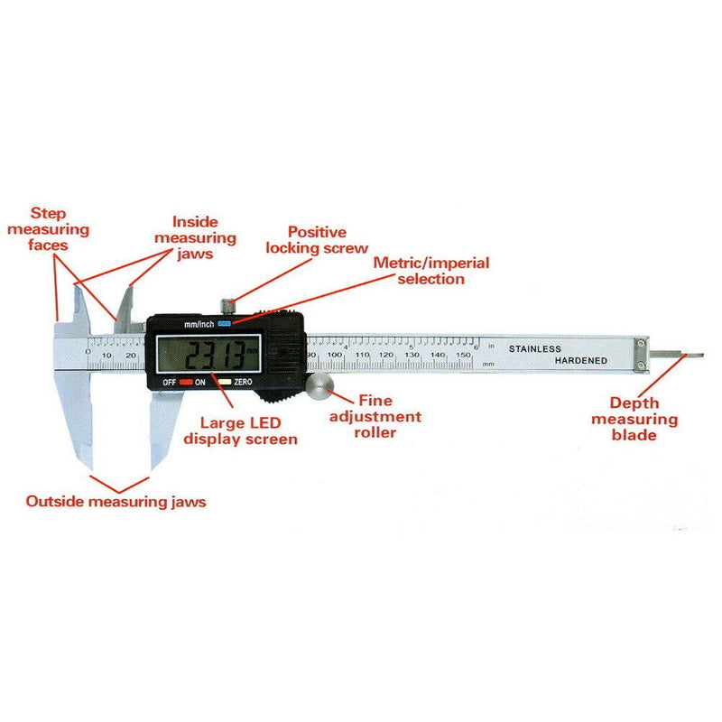6" Inch/150mm Stainless Steel LCD Digital Electronic Vernier Caliper Micrometer