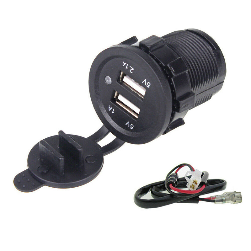 12V-24V 2 USB Port Car Charger Cigarette Lighter Socket Power Adapter +Wire Fuse