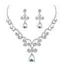 Stylish Diamante Crystal Teardrop Pendant Necklace And Earrings Jewelry Sets