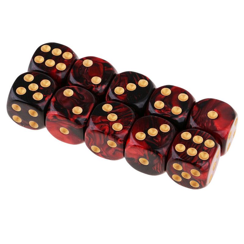 10pcs 16mm Opaque Six Sided Spot Dice Games D6 D&D RPG Red+Black