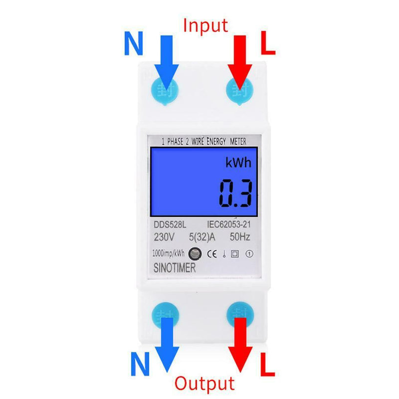 5-32A 230V 50Hz Digital Rail Single Phase Wattmeter Power Consumption Watt M A
