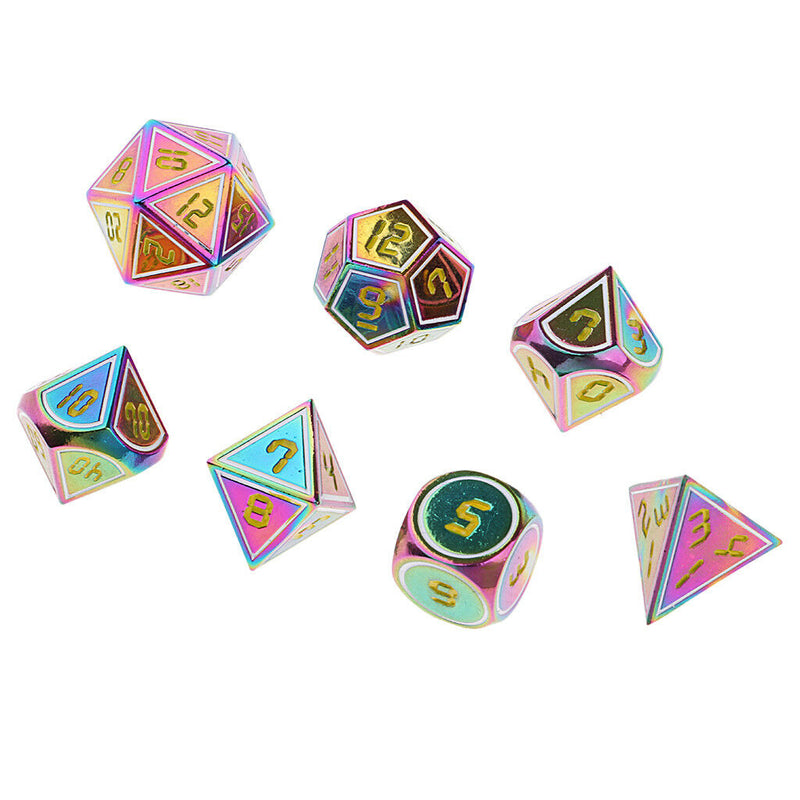 7x Rainbow Metal Dices for Role Playing Board Game D4-D20 14mm/0.55'' Gift B