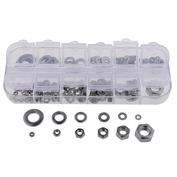 M2,M3,M4,M5,M6,M8 Hex Nuts & Flat Washers Assortment Washer Nuts kit 137pcs