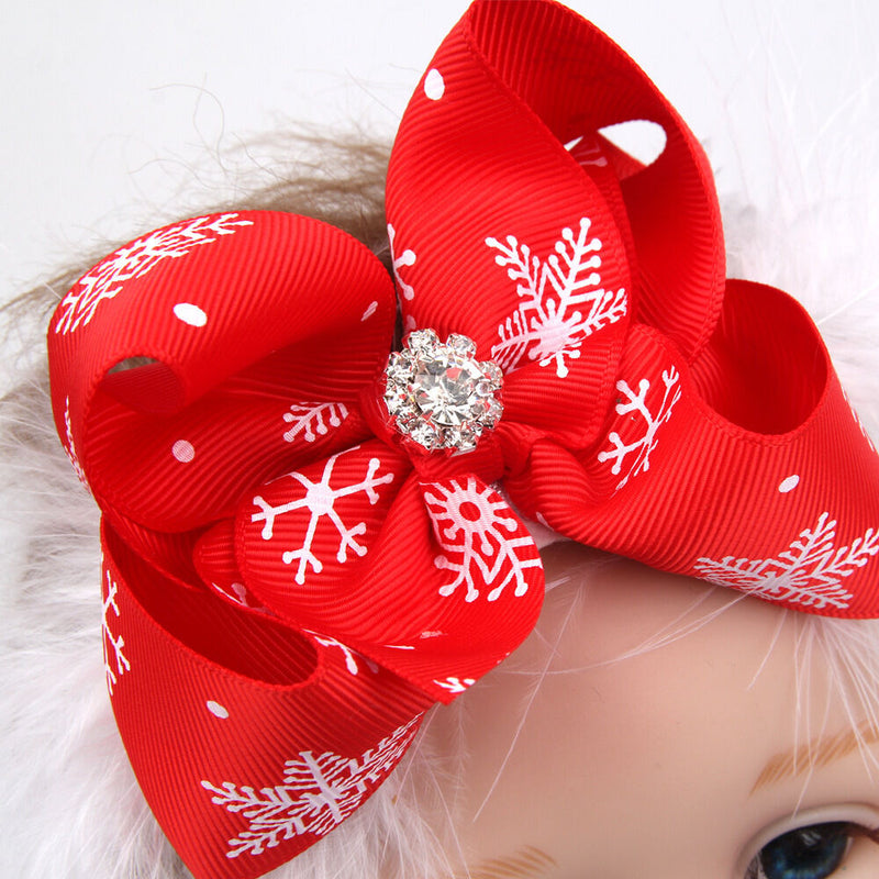 Christmas Baby Girls Toddler Bow Feather Headband Snow Flower Girl Headwear NEW.