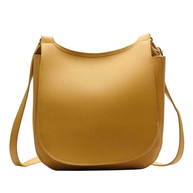 Pure Color Shoulder Handbags Leather Women Big Flap Crossbody Bags (Yellow) A