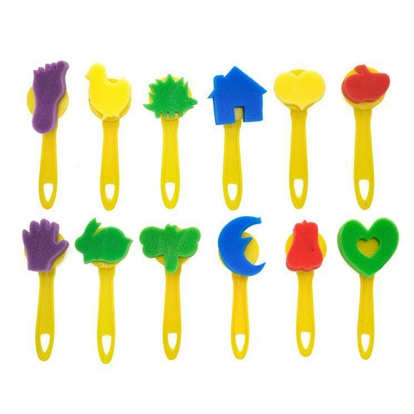 Kids Early Learning Sponge Painting Brushes Kit, 36 Pieces Sponge Drawing Shapes