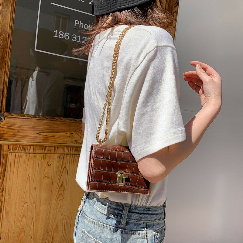 Elegant Women Pure Mini Shoulder Bags Leather Chain Messenger Bag (Brown)