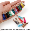 30Pcs Suede Leather Tassel For Keychain Jewelry DIY Pendant Charms Findings Set