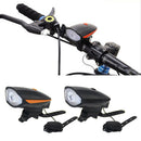 2x USB LED Bicycle Headlight Night Bell Horn Rechargeable Bike Bell Cycling