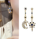 Women Retro Blue CrystalStar Moon Drop Dangle Earrings Charm Ear Stud Jewelr-