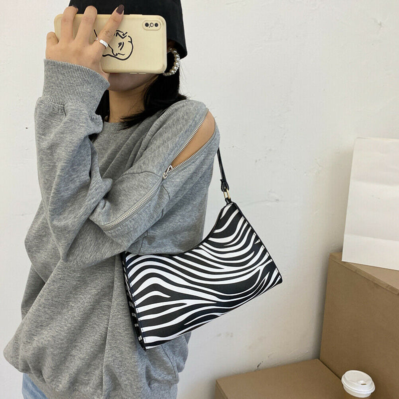 Animal Pattern Women Handbag Street PU Shoulder Underarm Tote Bag (Zebra) A