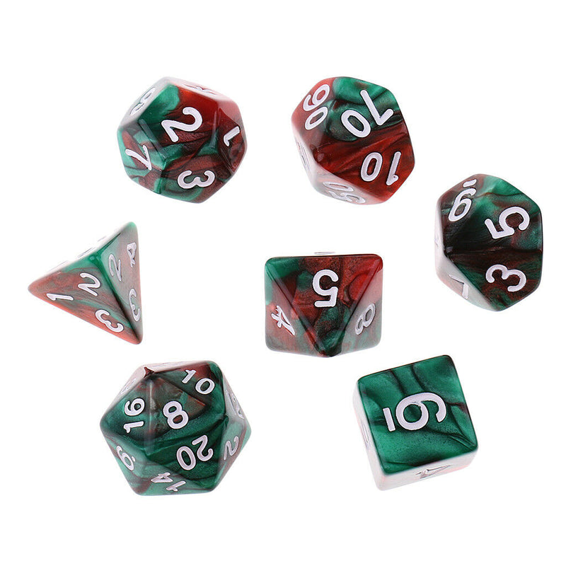 7PCS Two Color Polyhedral Dice for  DND RPG Green Coffee