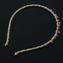 Women Clear Pink Brown Faux Crystal Beads Tinsel Narrow Hair Hoop Headband H1K1