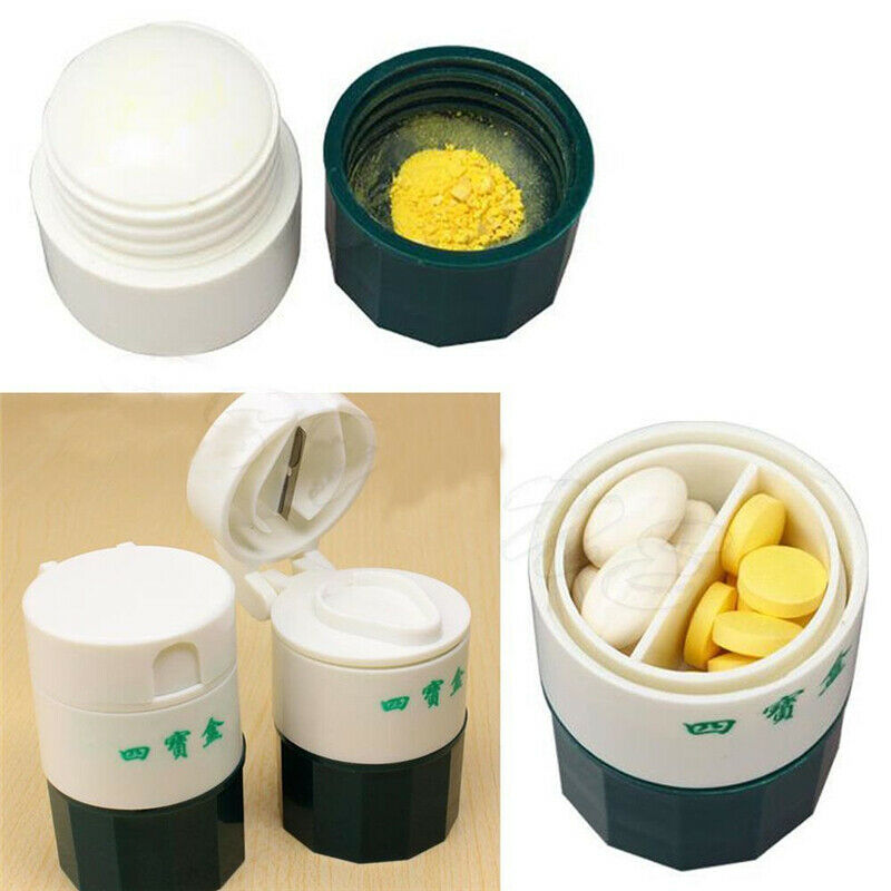 Portable 4 Layer Pill Crusher Grinder Splitter Divider Cutter Storage Box Tablet