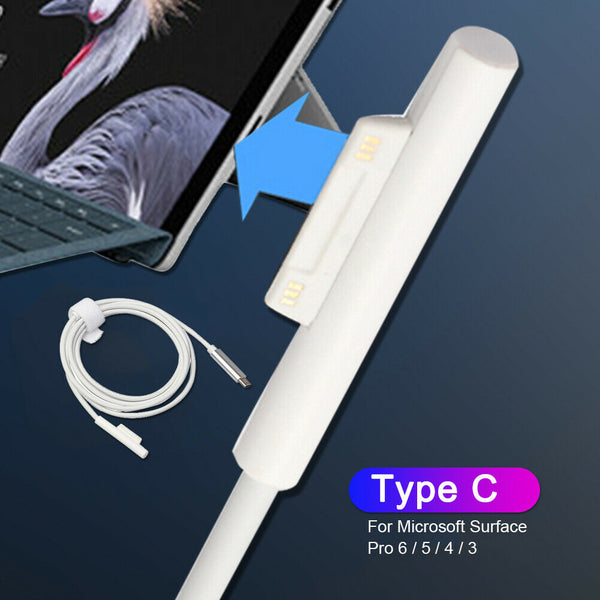 1.5m White Type C Male Charger Adapter Cord for Microsoft Surface Pro 6/5/4/3