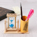 Wood Timer Pen Holder Office Desk Accessories with Hourglass Scrub Pencil Holder