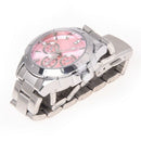 Lady Quartz Wrist Watch Wristwatch Round Pink Rhinestone Dial Steel Band