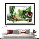 Stamped Cross Stitch Kits With Printed Pattern - Village Cottage, for Embroidery