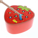 Wooden Fishing Game Set, with Strawberry Base, Rod and Caterpillar Worms, Magnet