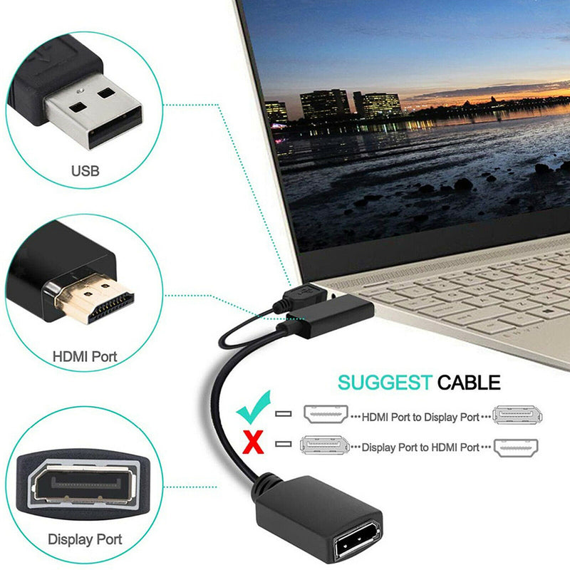 HDMI to DisplayPort Converter Adapter with USB Power, 4K HDMI to DP Adaptor for