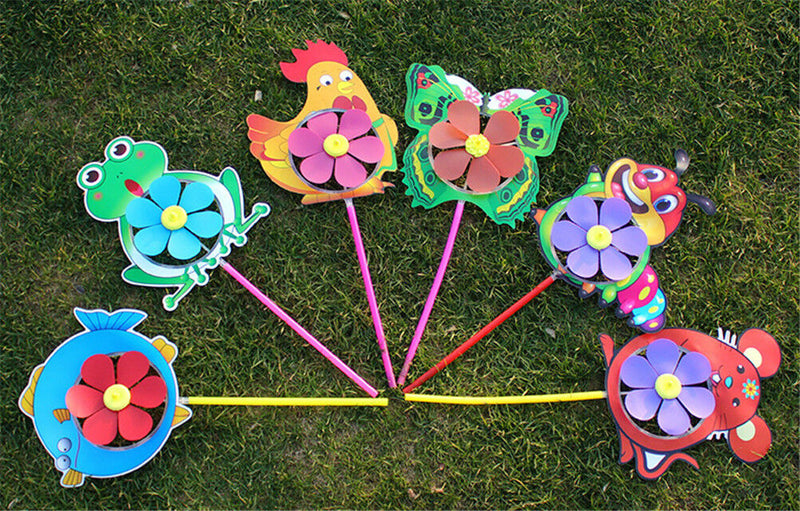 Plastic Wind Spinner Windmill Cute Cartoon Animals Kids Outdoor Toys Gw